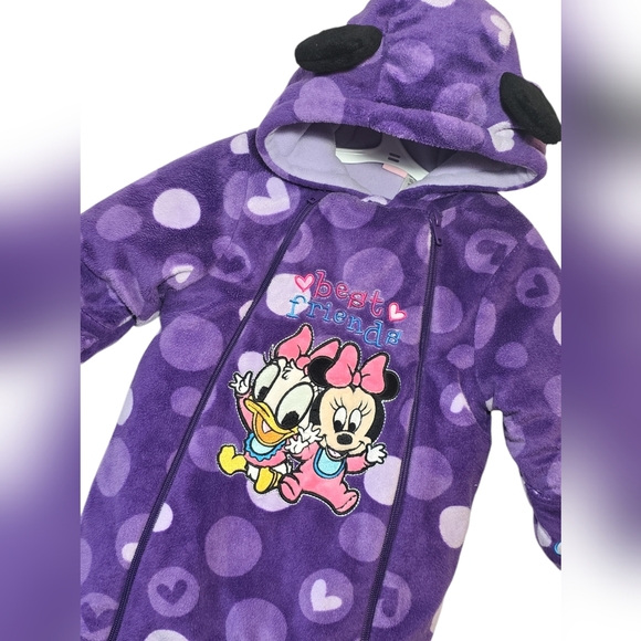 Disney Minnie Mouse Baby 3-6Month Winter Suit Bunting Snowsuit Fleece Purple - Picture 2 of 3